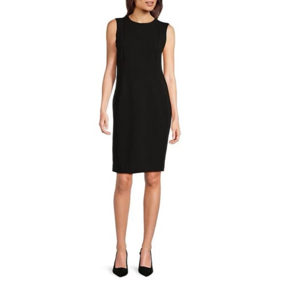Calvin Klein Dress 10 Black Scuba Stretch Sheath Sleeveless Crew Neck